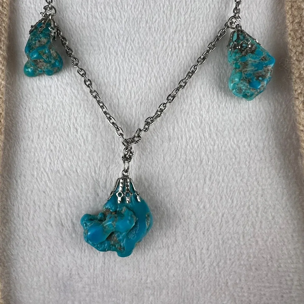 Boho Faux Turquoise Necklace and Earring Set Silver Tone Southwestern Artsy